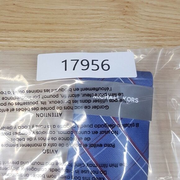 MICHAEL KORS Mens Neck Tie Blue Windowpane Plaid Classic Pointed Silk Blend - Picture 6 of 6